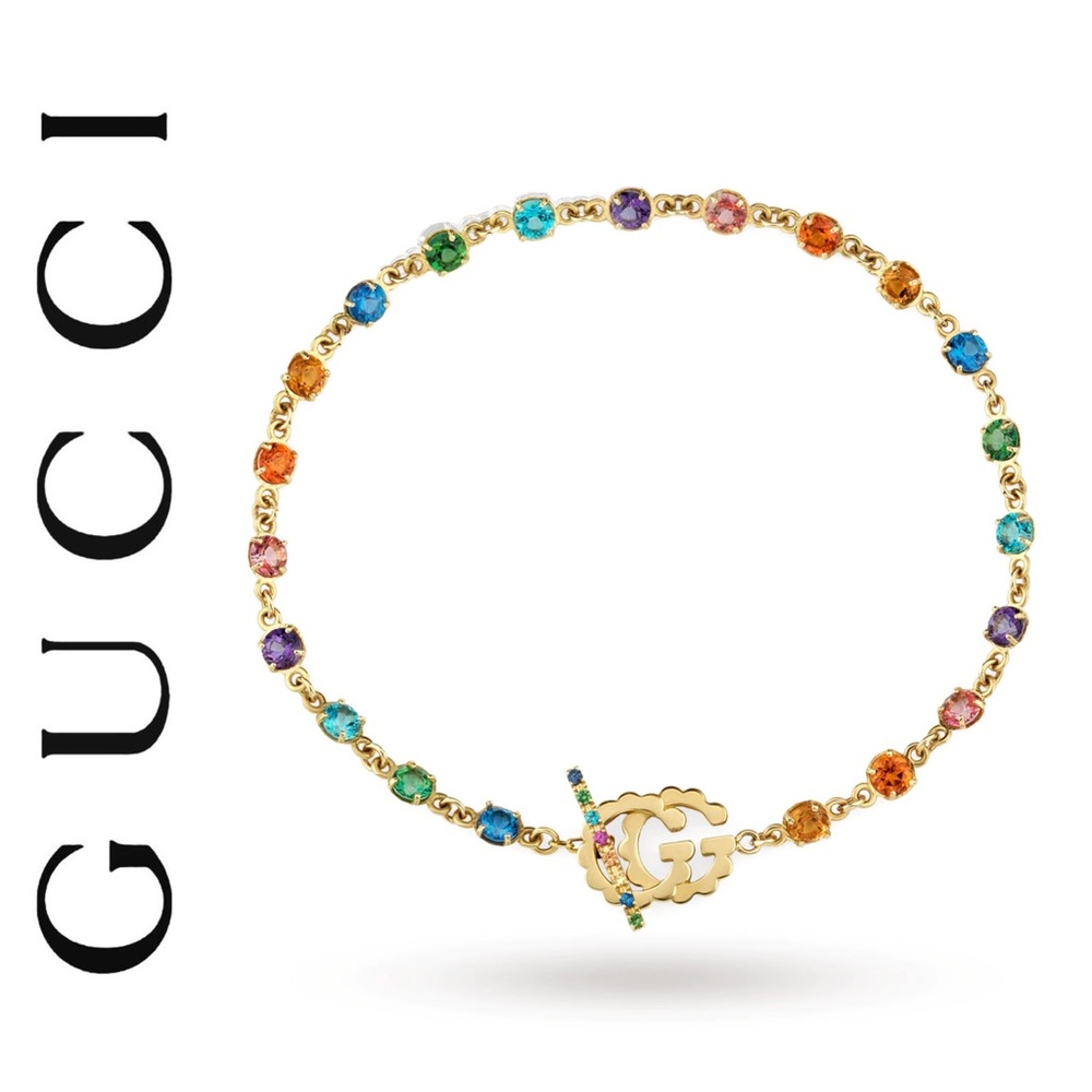 Gucci Running GG 18K Gold Multi-Stone Bracelet NWT - Picture 1 of 16
